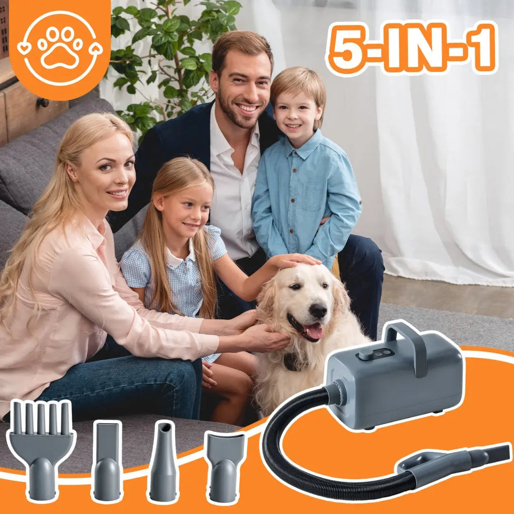 1550W High Velocity,Speed Adjustable Dog Blow Dryer With 4 Nozzles Gentle Paws