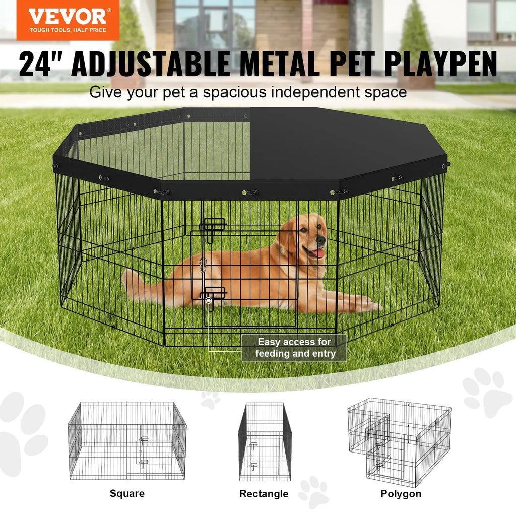 Dog Playpen, 8 Panels Foldable Metal Dog Exercise Pen With Top Cover Gentle Paws