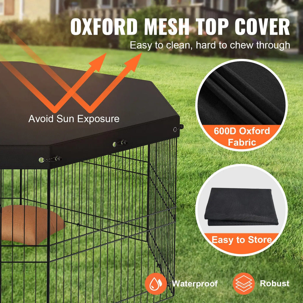 Dog Playpen, 8 Panels Foldable Metal Dog Exercise Pen With Top Cover Gentle Paws