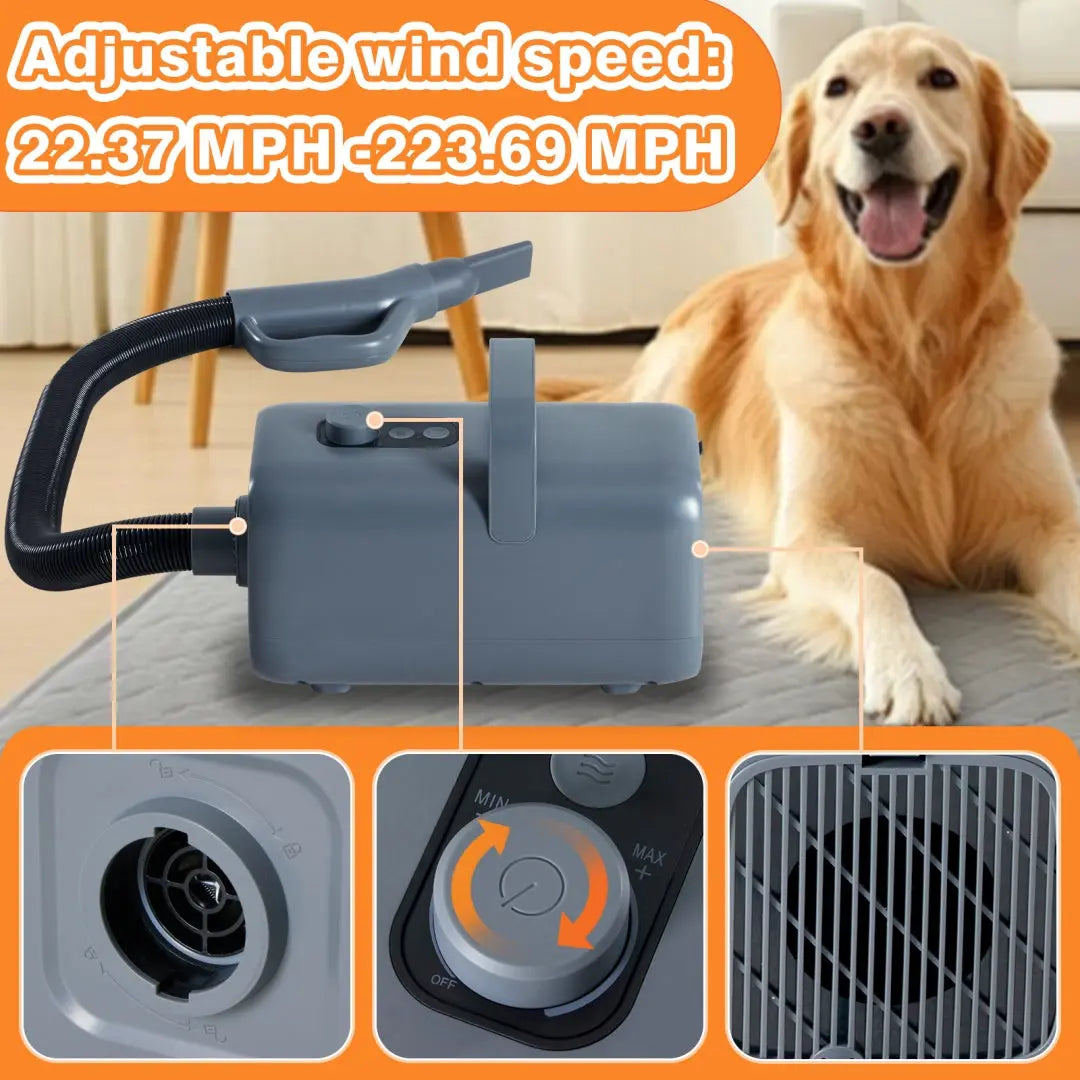 1550W High Velocity,Speed Adjustable Dog Blow Dryer With 4 Nozzles Gentle Paws