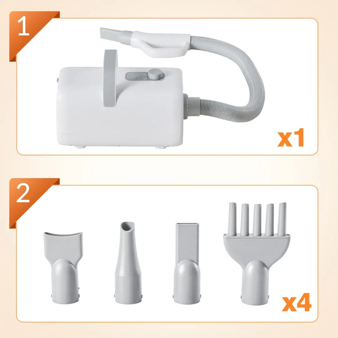 1550W High Velocity,Speed Adjustable Dog Blow Dryer With 4 Nozzles Gentle Paws